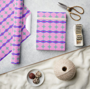 Groovy Retro Colourful Cute Pink Geometric Pattern Wrapping Paper