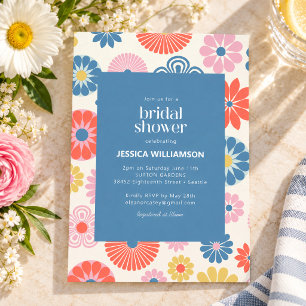 Groovy Retro Colourful Daisy Floral Bridal Shower Invitation