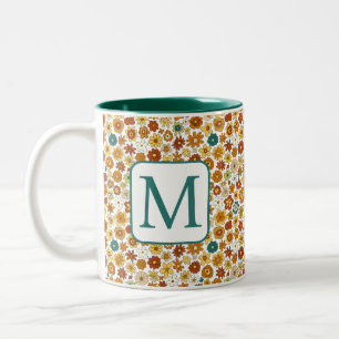 Groovy Retro Colourful Flowers Pattern Boho Floral Two-Tone Coffee Mug