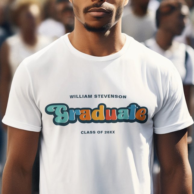 Groovy retro colourful Graduate with name T-Shirt (Creator Uploaded)