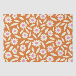 Groovy Retro Daisies Floral Pattern on orange   Tissue Paper