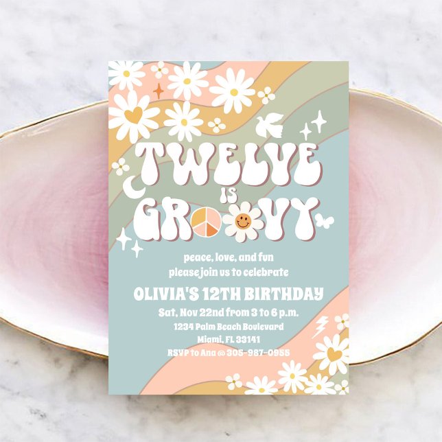 Groovy Retro Daisy Birthday Invitation (Creator Uploaded)