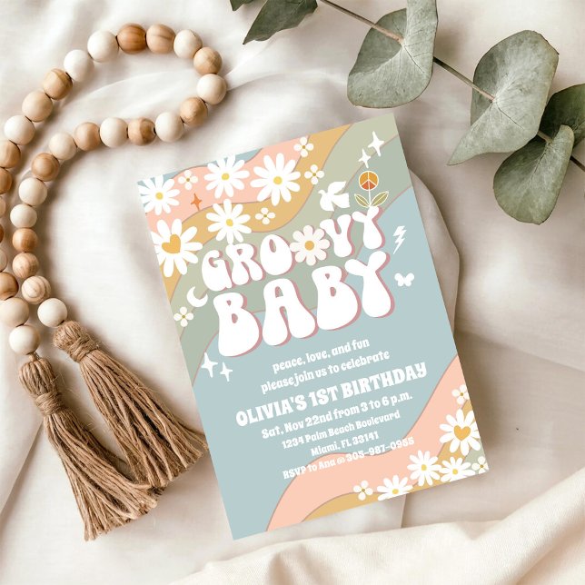 Groovy Retro Daisy Birthday Invitation (Creator Uploaded)