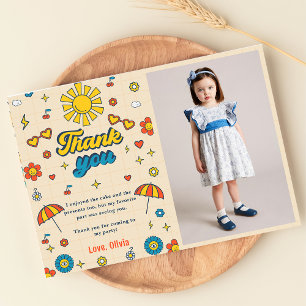 Groovy Retro Daisy Birthday Photo Thank You Card