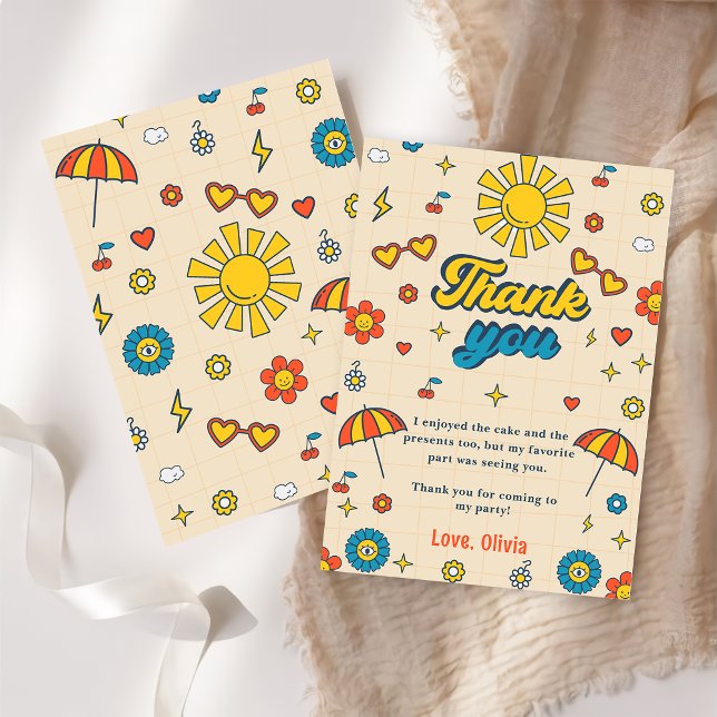 Groovy Retro Daisy Birthday Thank You Card (Creator Uploaded)