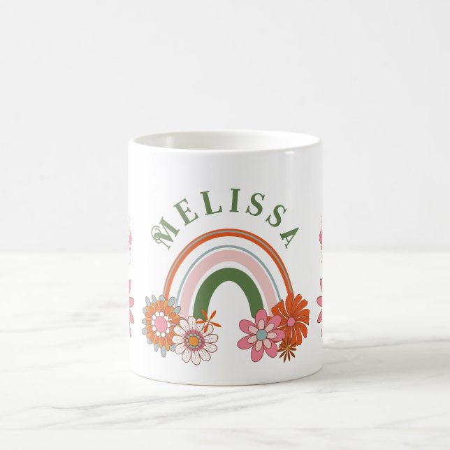 Groovy Retro Daisy Flowers Pattern Boho Floral Coffee Mug (Center)