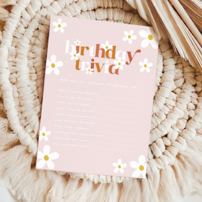 Groovy Retro Daisy Girls 1st Birthday Trivia Card (Creator Uploaded)