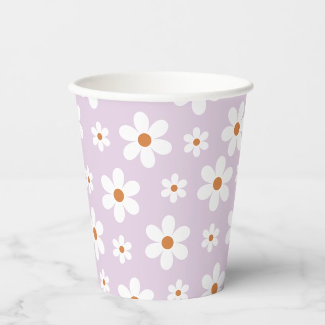 Groovy Retro Daisy Purple Paper Cups (Front)