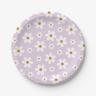 Groovy Retro Daisy Purple Paper Plate