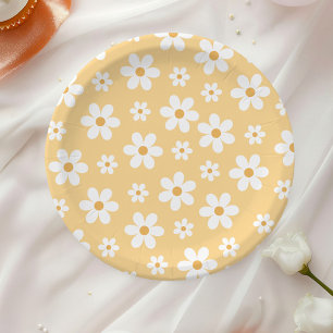 Groovy Retro Daisy yellow Paper Plates