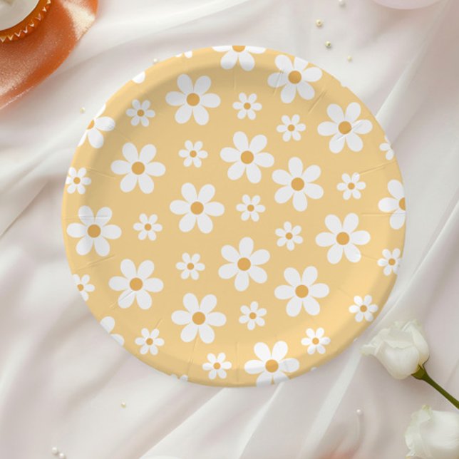 Groovy Retro Daisy yellow Paper Plates (Creator Uploaded)