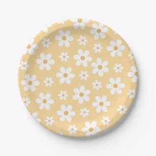 Groovy Retro Daisy yellow Paper Plates