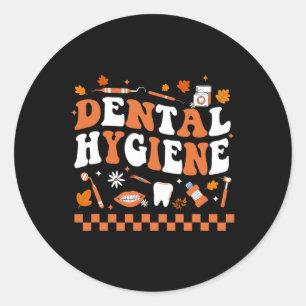 Groovy Retro Dental Hygiene Hygienist Dentist Fall Classic Round Sticker