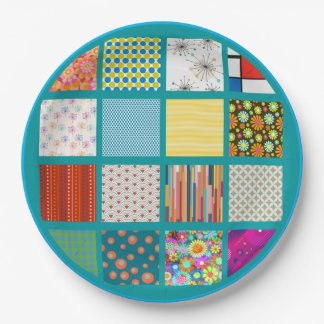 Groovy retro design done in a quilt like pattern. paper plate