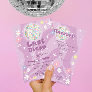 Groovy retro disco floral bachelorette weekend invitation