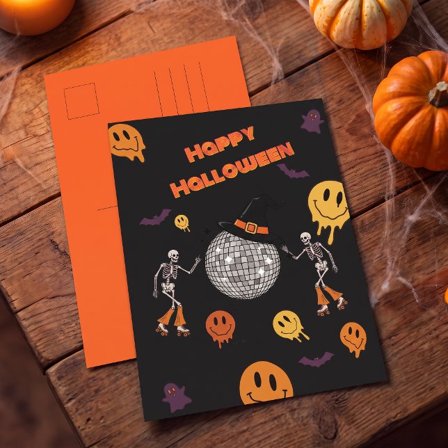 Groovy Retro Disco Happy Halloween Greeting Postcard (Creator Uploaded)