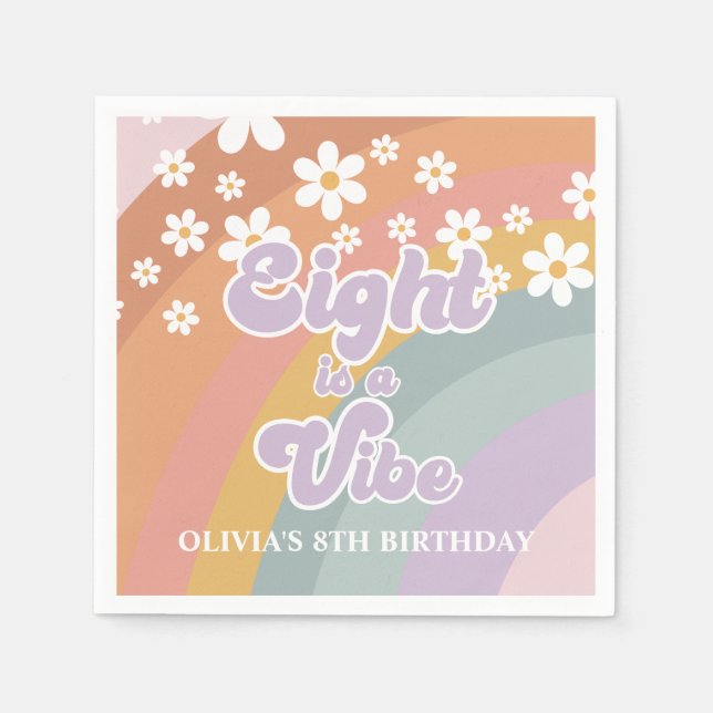 Groovy Retro eight is a Vibe Rainbow Napkin (Front)