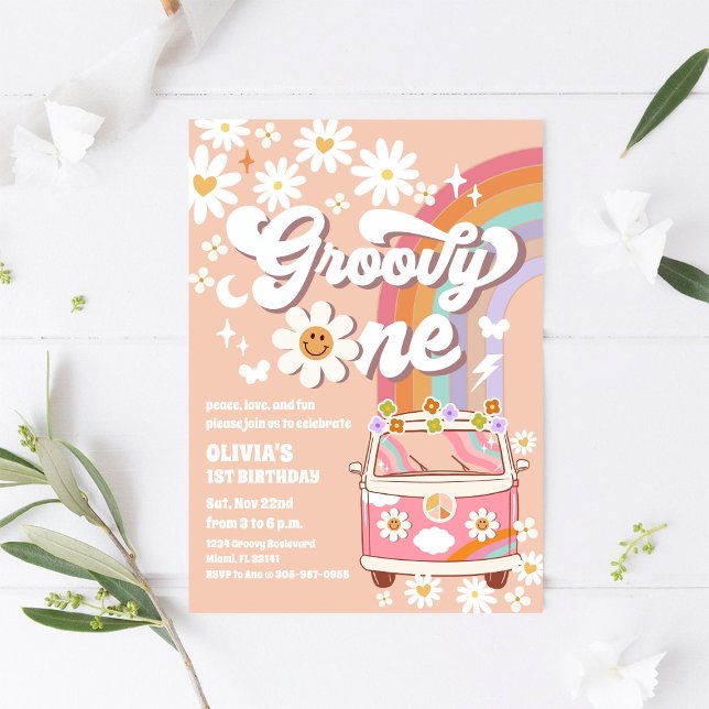 Groovy Retro First Birthday Invitation (Creator Uploaded)