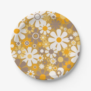Groovy Retro Floral 60s 70s Pattern Paper Plate