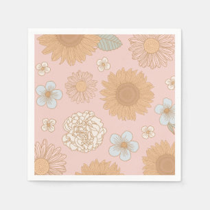 Groovy Retro Floral Birthday Napkin