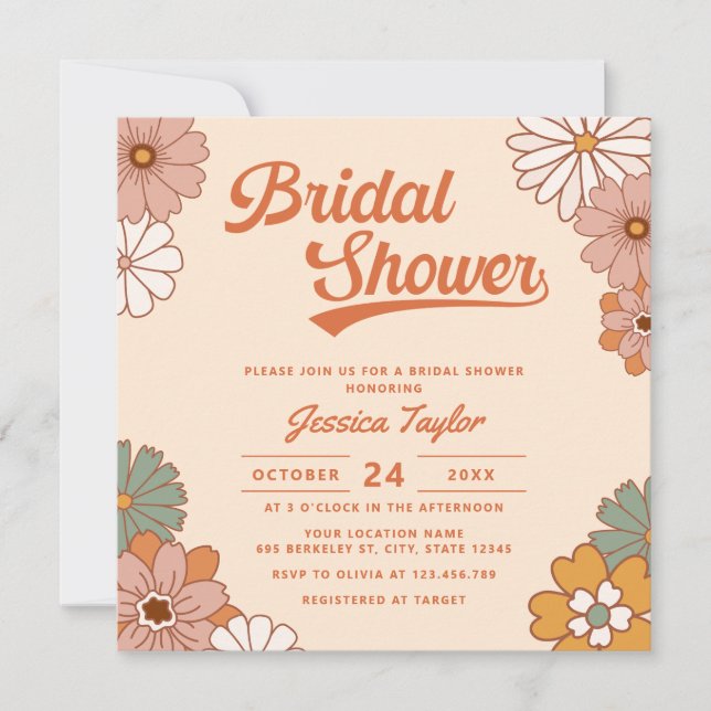 Groovy Retro Floral Bridal Shower Invitation (Front)