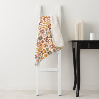 Groovy Retro Floral Check Sherpa Blanket
