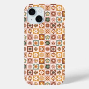 Groovy Retro Floral Checked iPhone 15 Case