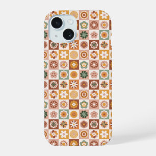 Groovy Retro Floral Checked iPhone 15 Case