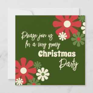Groovy Retro Floral Christmas Party Invitation