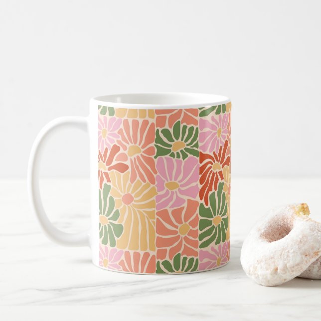 Groovy Retro Floral  Coffee Mug (With Donut)