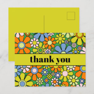 Groovy Retro Floral Colourful 60s 70s Thank You Postcard