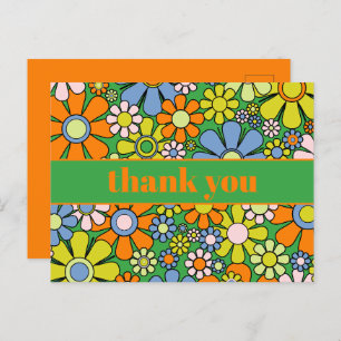 Groovy Retro Floral Colourful 60s 70s Thank You Postcard