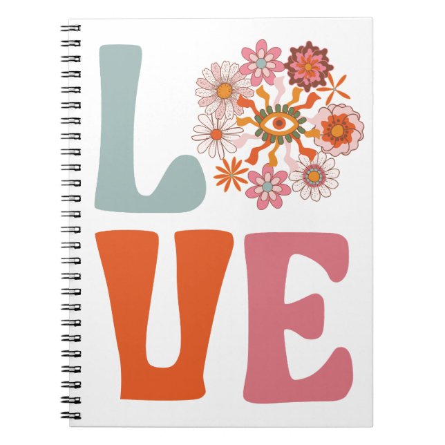 Groovy Retro Floral  Cosmic Daisy LOVE  Notebook (Front)