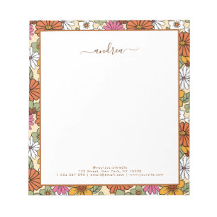 Groovy Retro Floral & Custom Business Script Name Notepad