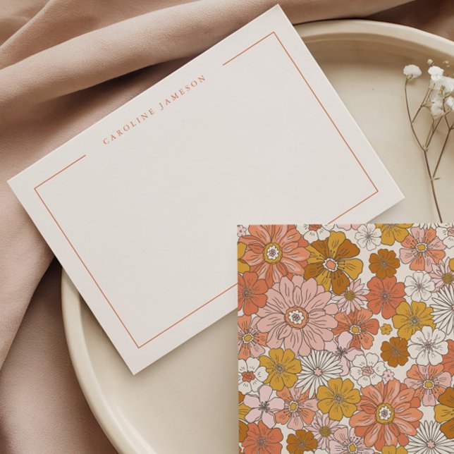 Groovy Retro Floral Flat Note Card (Creator Uploaded)