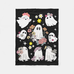 Groovy Retro Floral Ghost Hippie Cute Halloween Sp Fleece Blanket