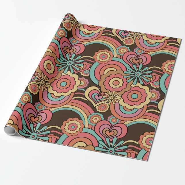 Groovy Retro Floral Kathrin Legg Wrapping Paper (Unrolled)