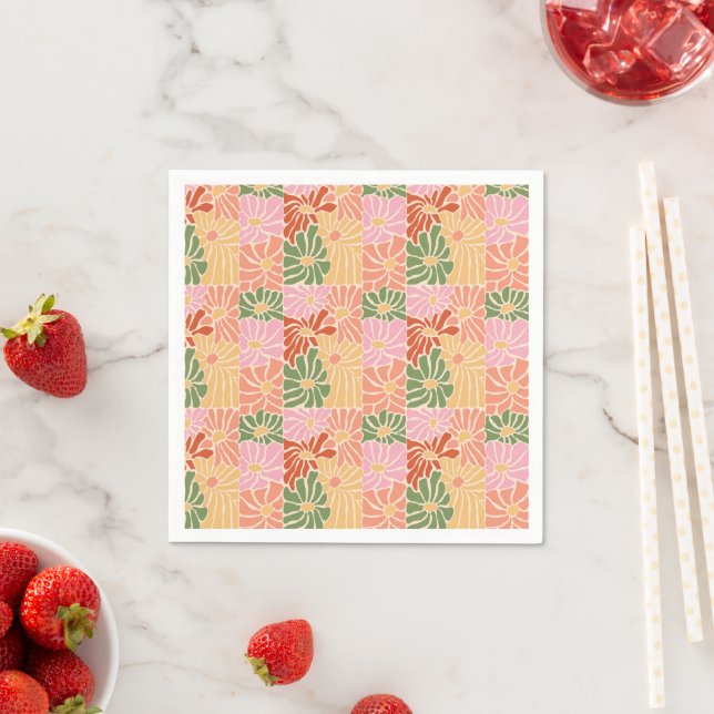 Groovy Retro Floral  Napkin (Insitu)