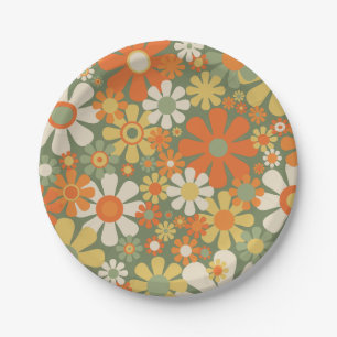 Groovy Retro Floral Pattern 60s 70s Aesthetic Paper Plate