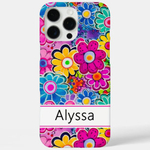 Groovy Retro Floral Personalised iPhone 16 Pro Max Case