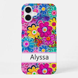 Groovy Retro Floral Personalised iPhone 16 Plus Case