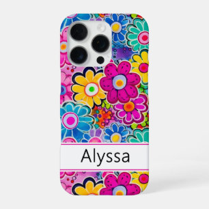 Groovy Retro Floral Personalised iPhone 16 Pro Case