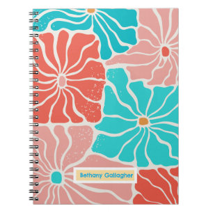 Groovy Retro Floral Personalised Spiral Notebook