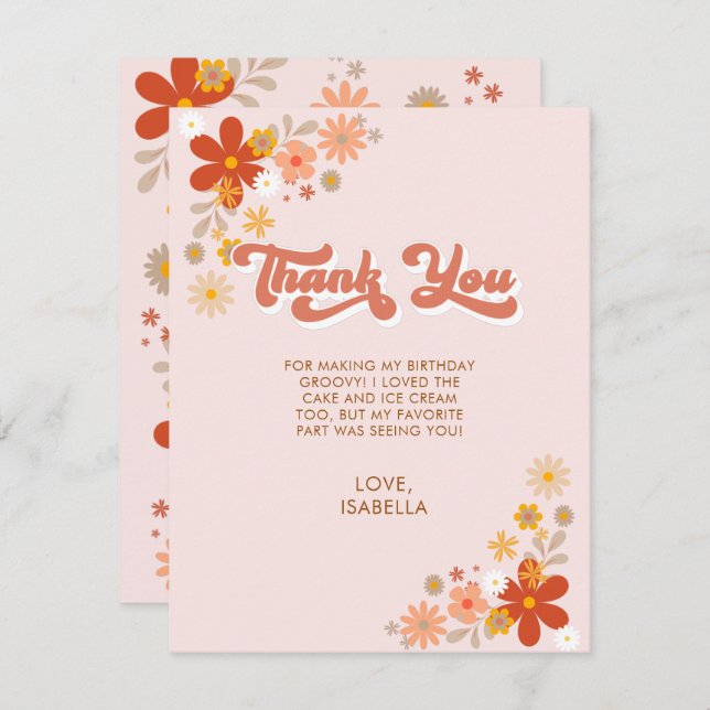 Groovy Retro Floral Thank You Card (Front/Back)