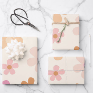 Groovy Retro Floral Wrapping Paper Sheet