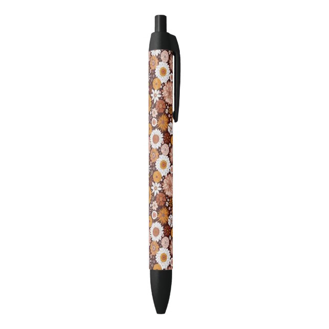 Groovy Retro Flower Garden Pattern Black Ink Pen (Bottom (Vertical))