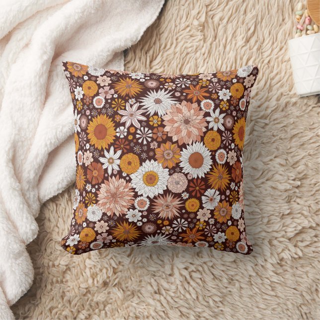 Groovy Retro Flower Garden Pattern Cushion (Blanket)