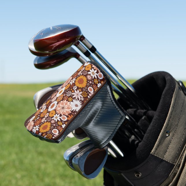 Groovy Retro Flower Garden Pattern Golf Head Cover (In Situ)