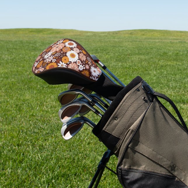 Groovy Retro Flower Garden Pattern Golf Head Cover (In Situ)