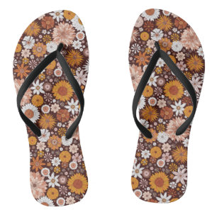 Groovy Retro Flower Garden Pattern Jandals